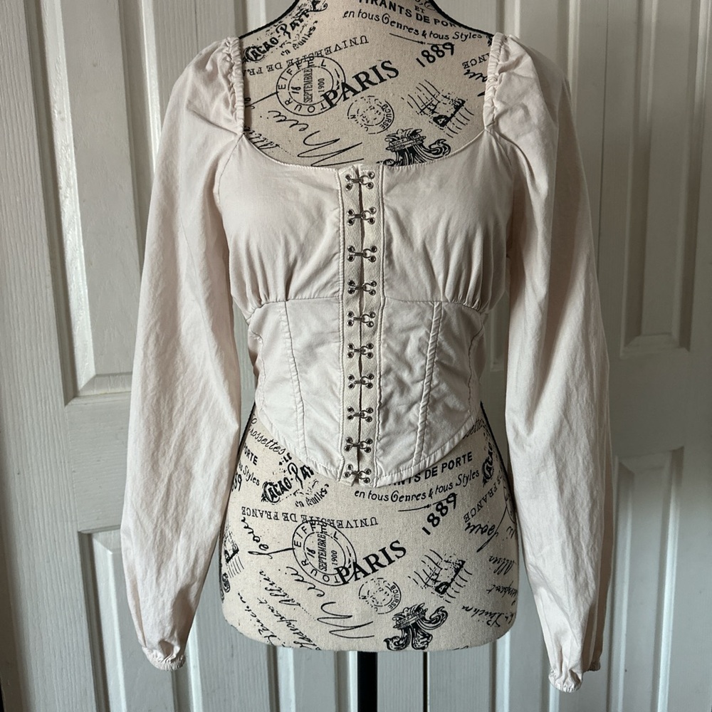 Japna Cream Long Sleeve Corset Blouse